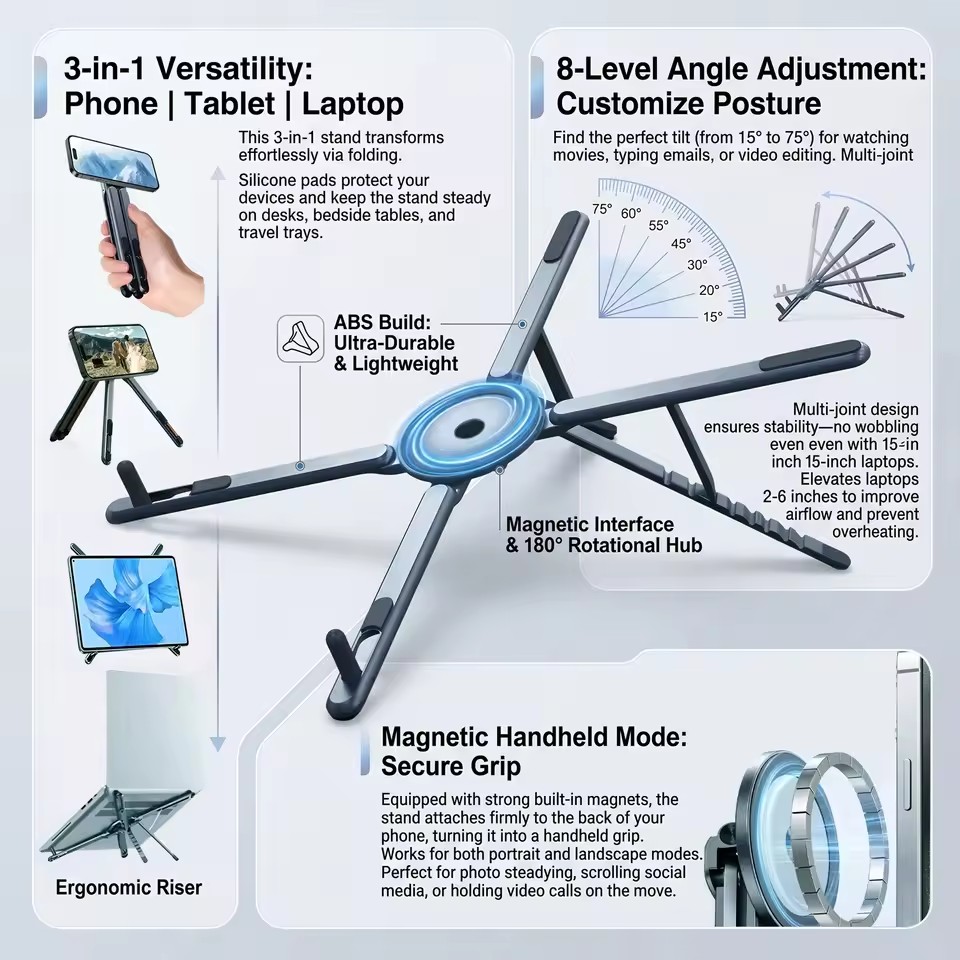 Essential Tablet Accessories - Draagbare magnetische telefoonhouder & selfie stick