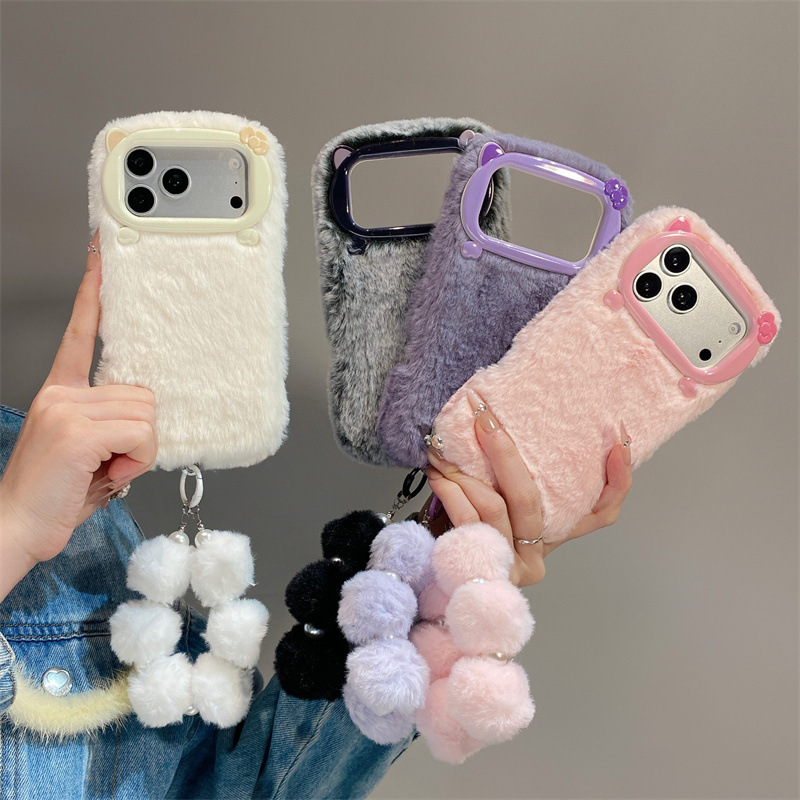 Apple Iphone 16 - Luxe effenkleurige pluche telefoonhoes voor iPhone