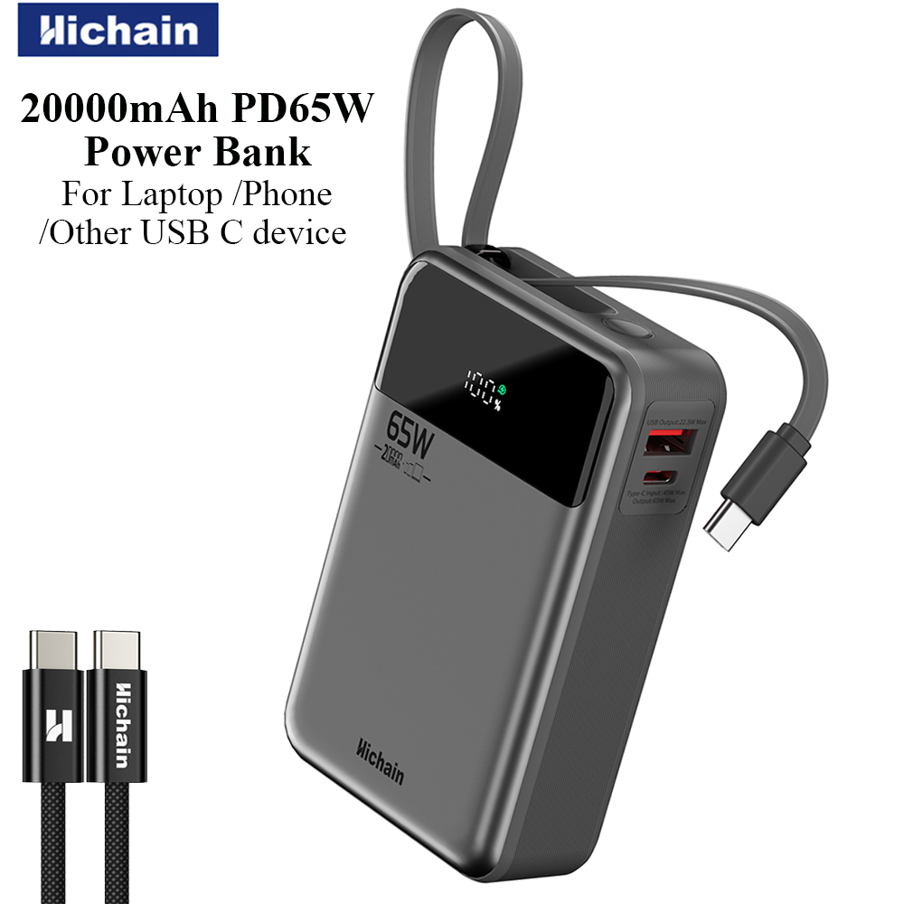 Wired Earphone Lightning - Hichain PD65W Powerbank 20000mAh Ingebouwde USB-C-kabel